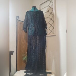 ABI FERRIN Black Lace Maxi Dress Cover-Up with Flutter Sleeves Size Large